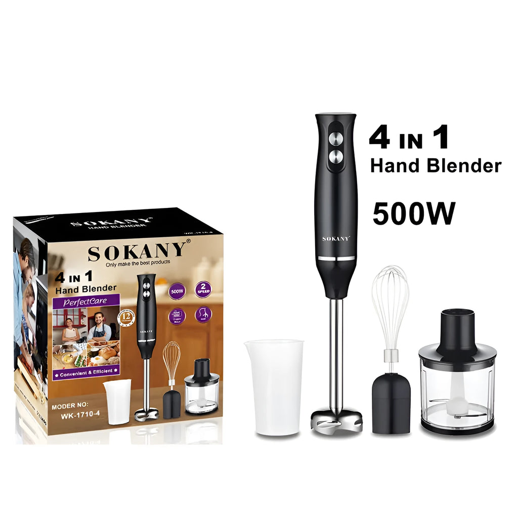 Black 700W electric egg beater food mixer with two speed settings and jug on a kitchen counter