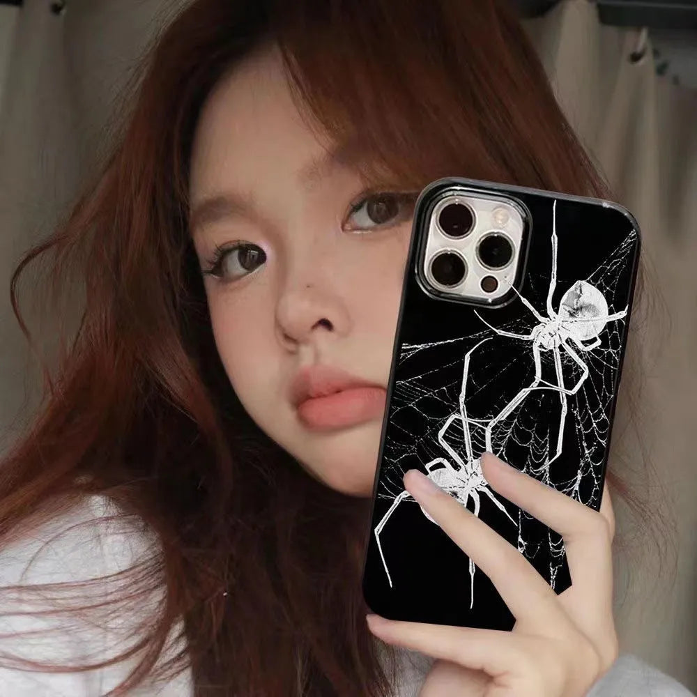Transparent silicone phone case with personality spider graphic for iPhone 15 fall protection