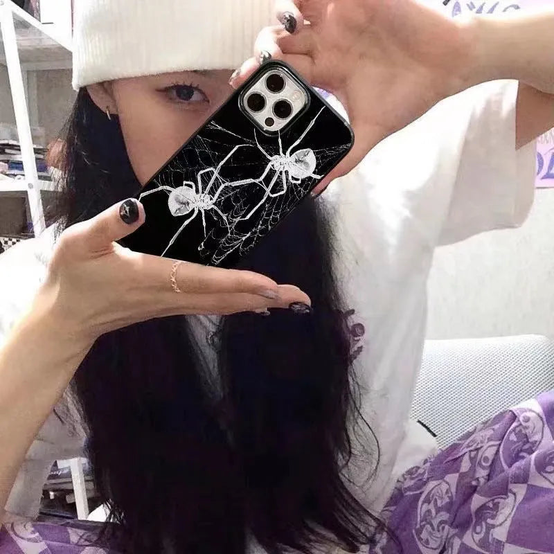 Transparent silicone phone case with personality spider graphic for iPhone 15 fall protection