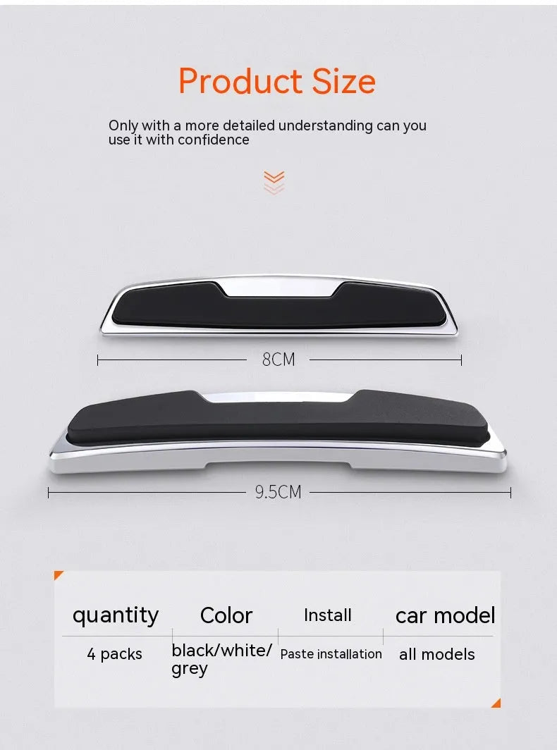 Black plastic silicone car door bumper strip set, four pieces measuring 9.5cm by 2cm each