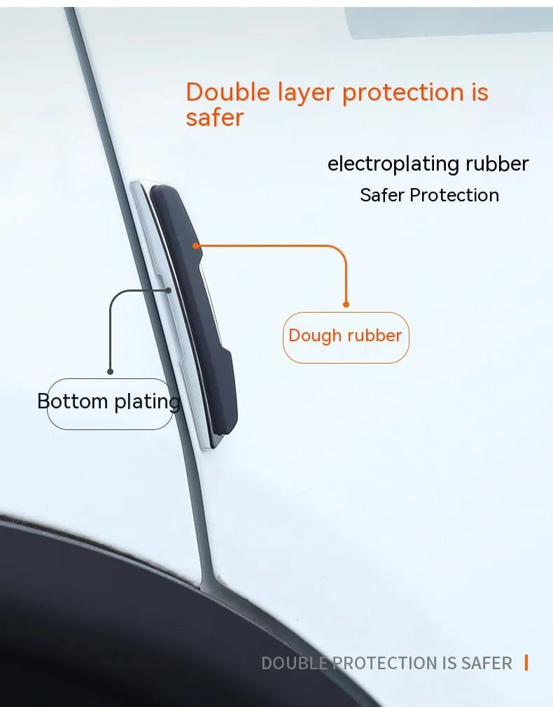 Black plastic silicone car door bumper strip set, four pieces measuring 9.5cm by 2cm each