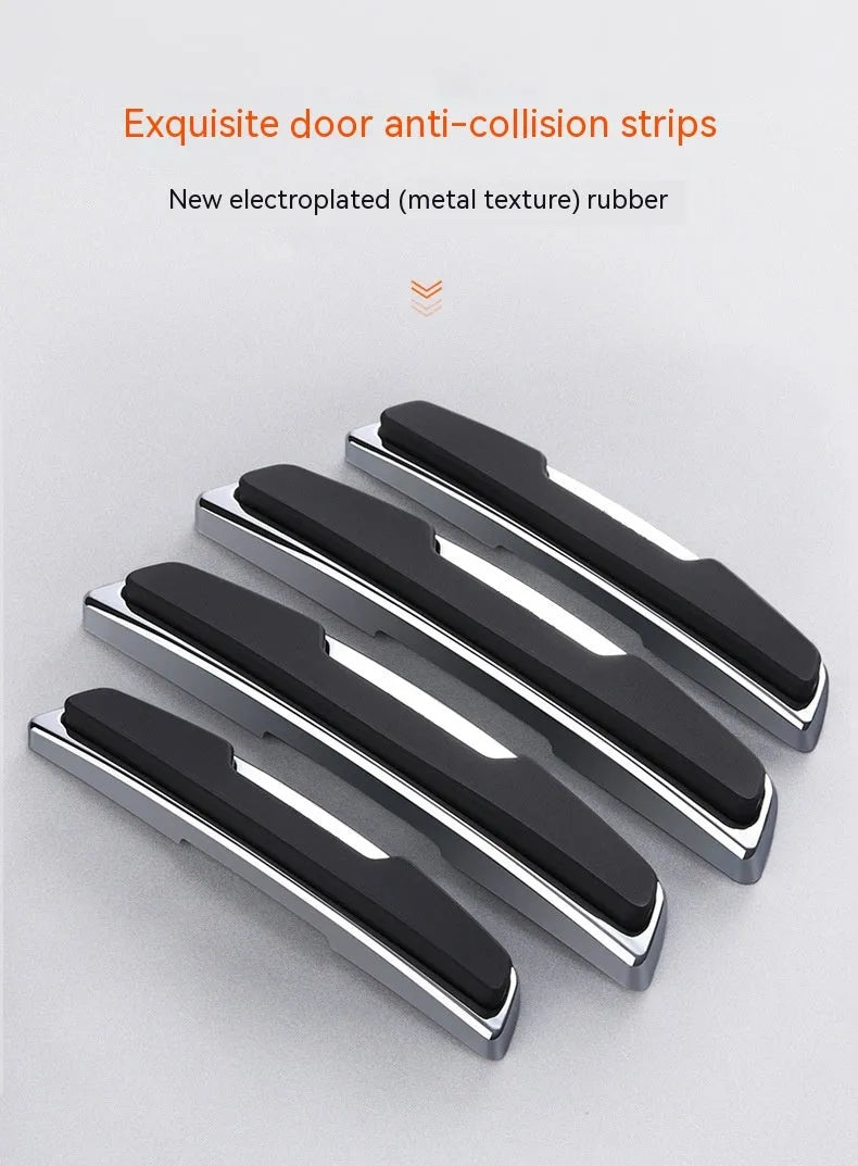Black plastic silicone car door bumper strip set, four pieces measuring 9.5cm by 2cm each