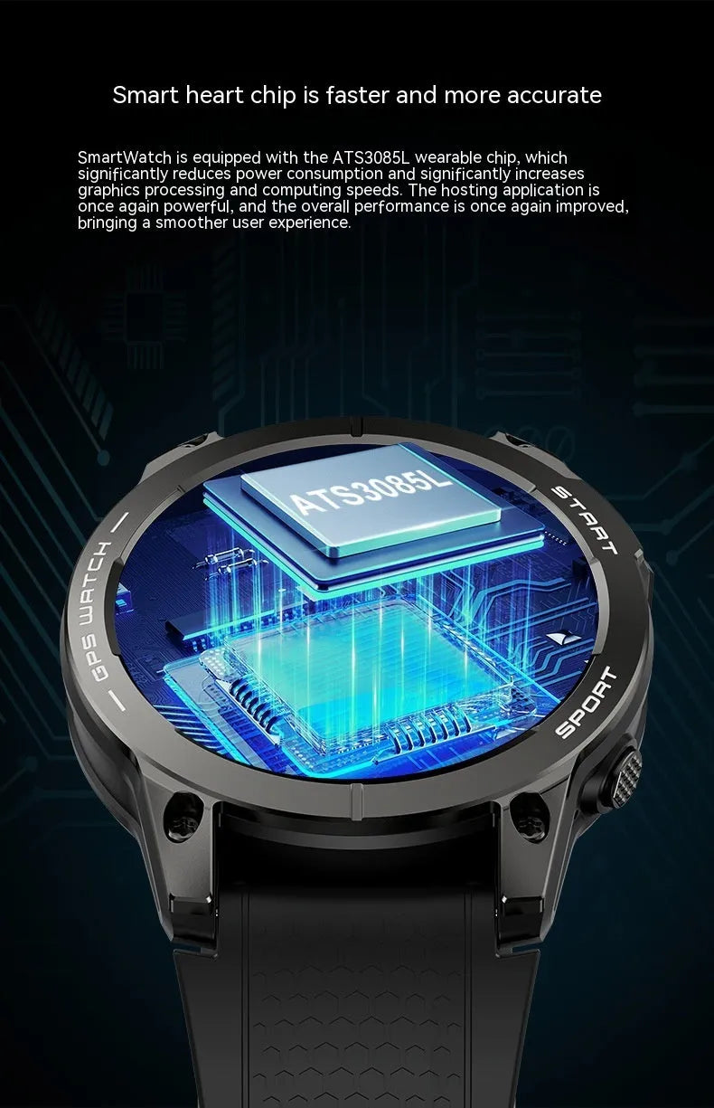 S53 black and orange outdoor GPS sports smart watch with touch screen on silicone strap