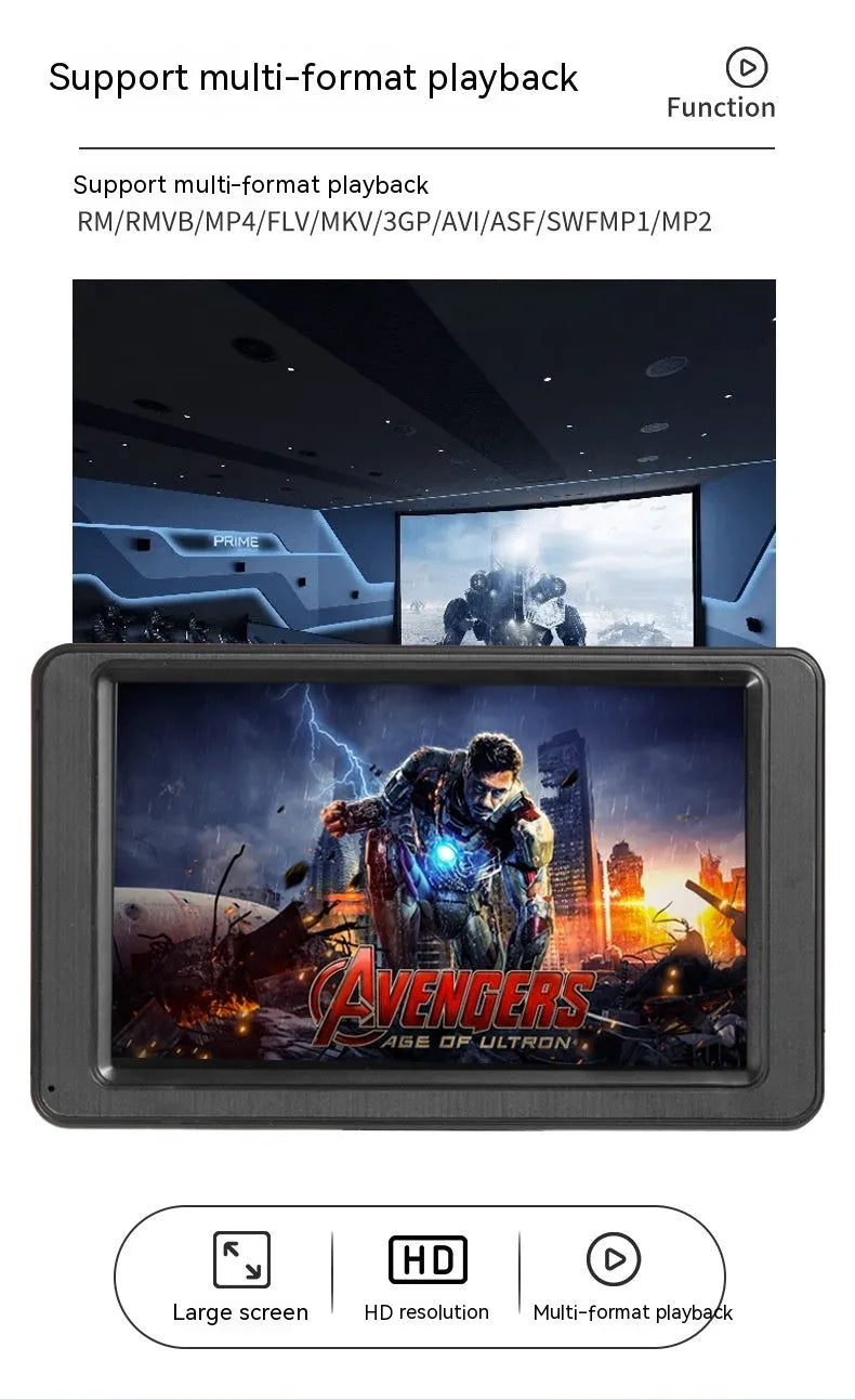 Portable 7-inch vehicle MP5 player with LCD screen and mounting bracket