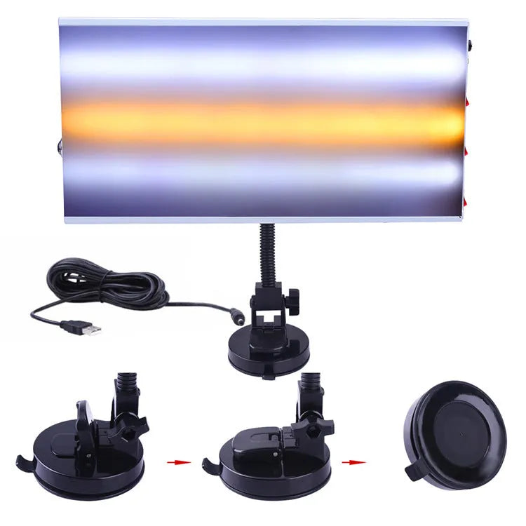 White car dent repair detector kit with concave inspection light for automotive bodywork assessment