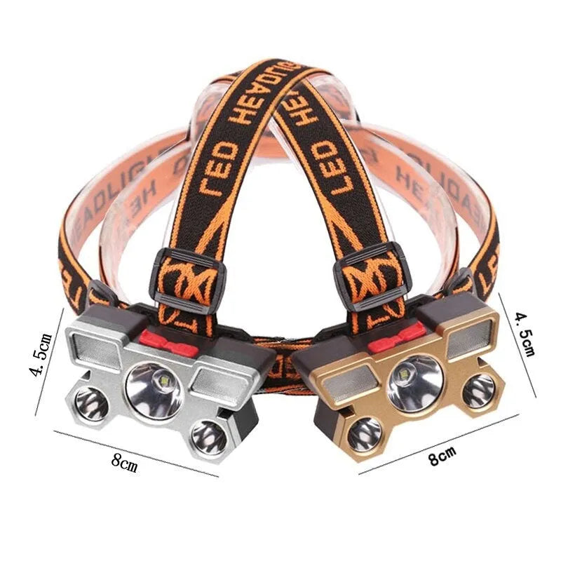 Head-mounted LED miner's lamp with adjustable strap, 10W illumination, and PVC construction