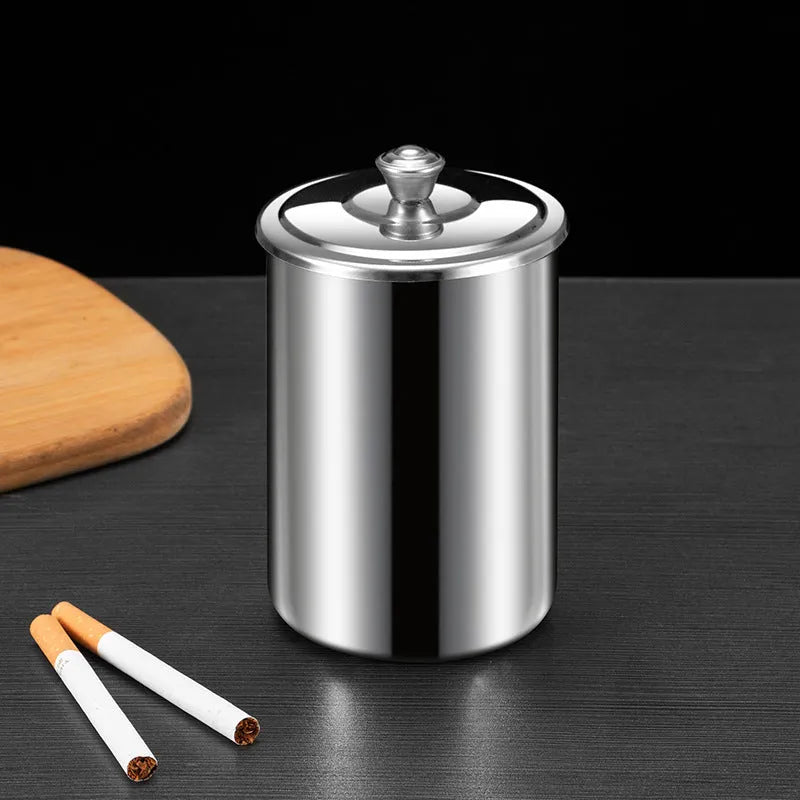 Compact stainless steel fly ash ashtray with cover, funnel, and multiple colour options