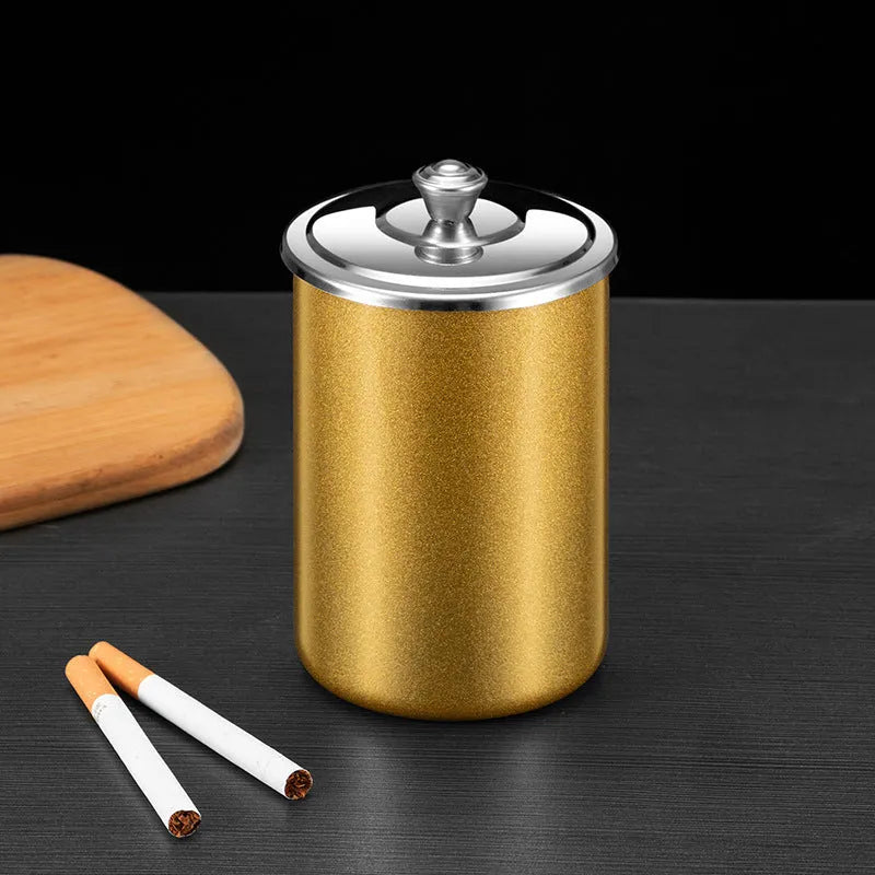 Compact stainless steel fly ash ashtray with cover, funnel, and multiple colour options