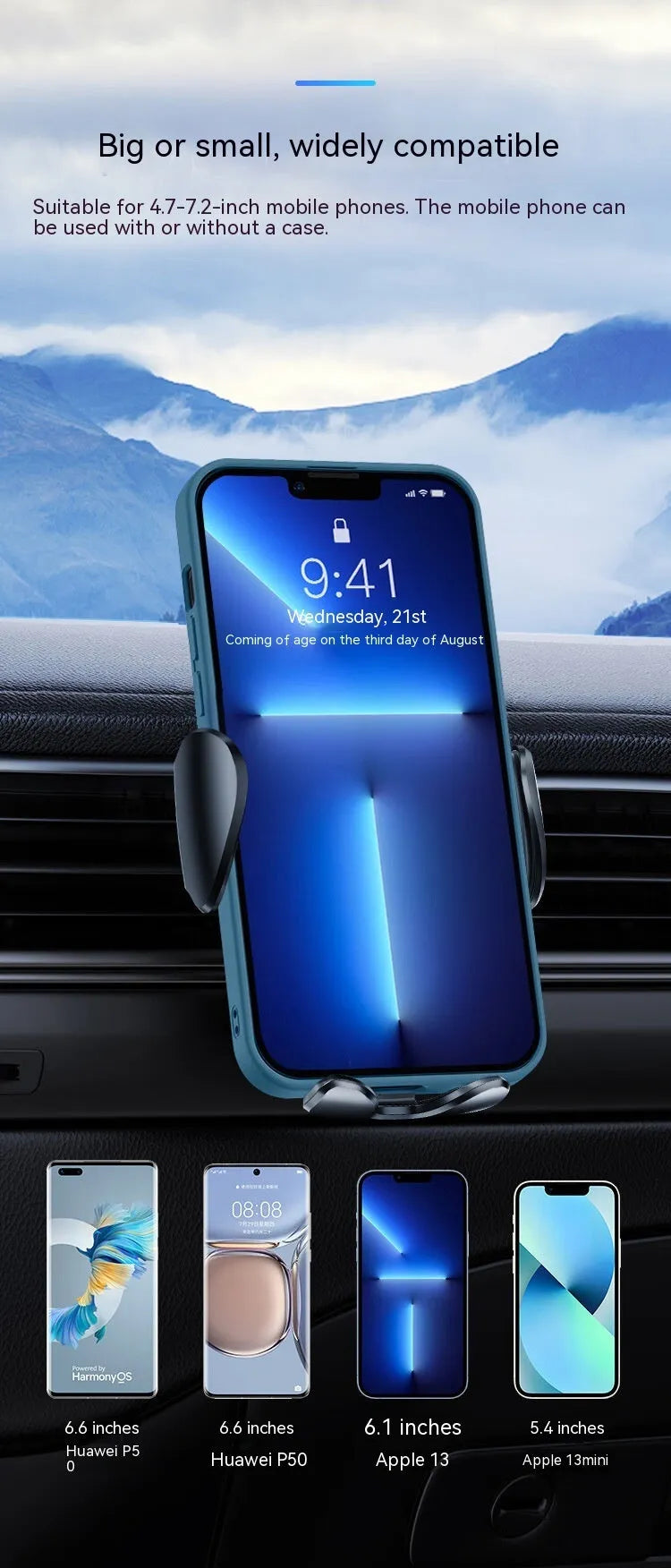 Black universal car air vent mobile phone bracket for navigation mounting