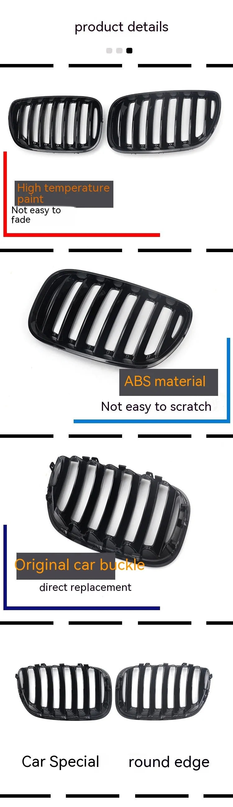 Bright black ABS plastic mesh grille for BMW X5 E53 front end.
