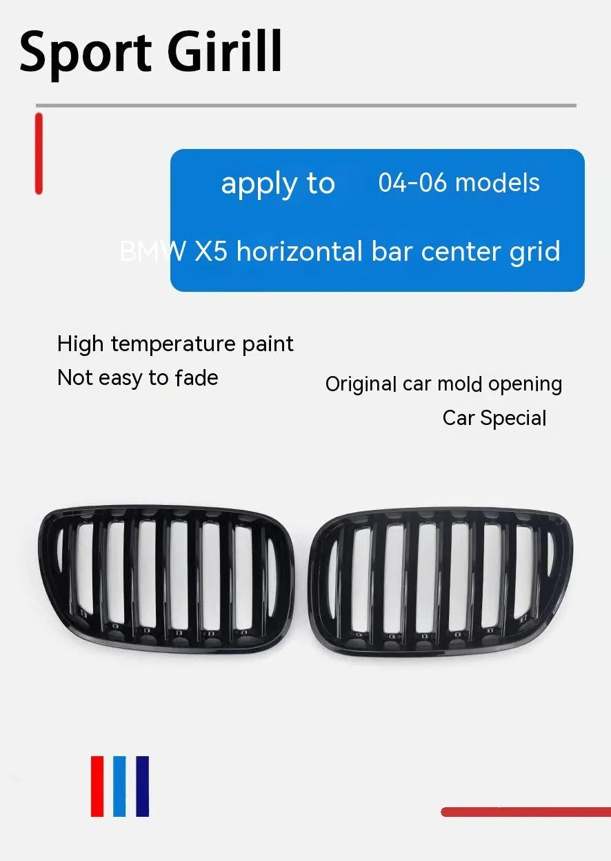 Bright black ABS plastic mesh grille for BMW X5 E53 front end.