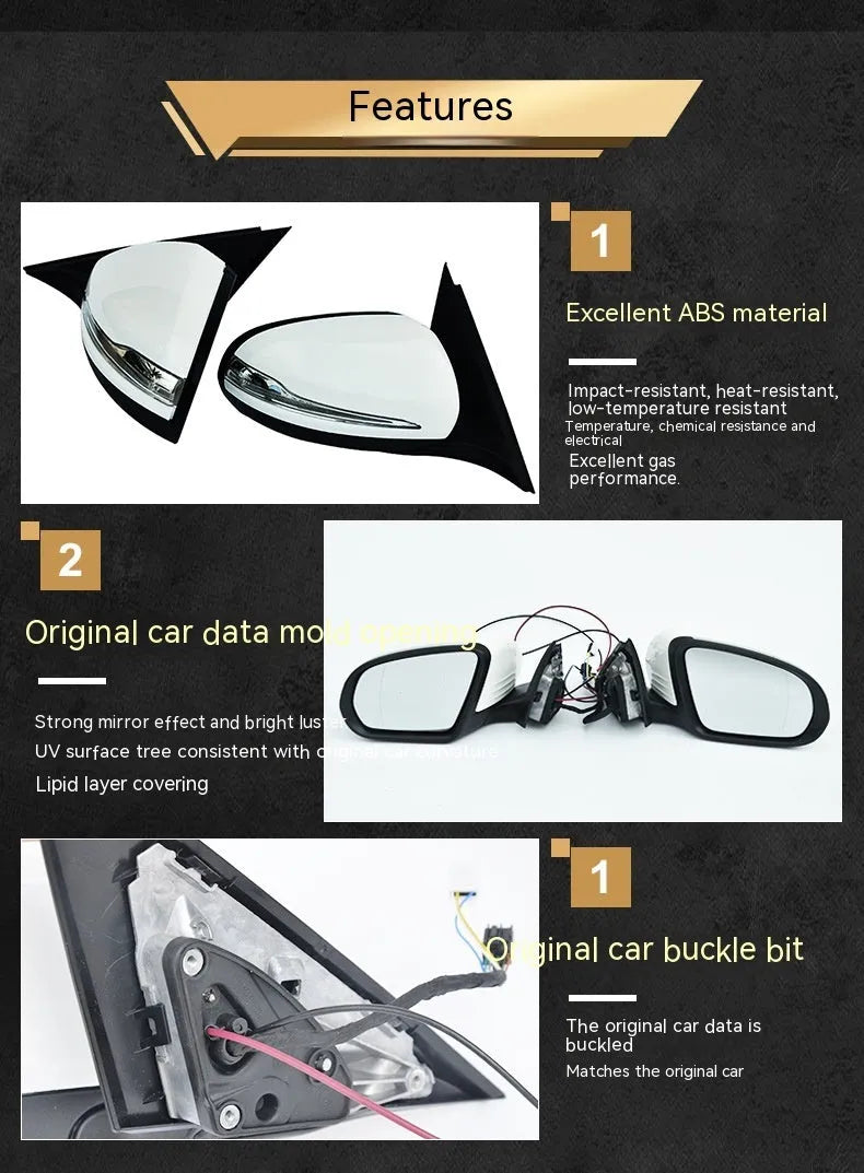 Mercedes-Benz W205 C-Class rearview mirror replacement assembly with ABS plastic shell