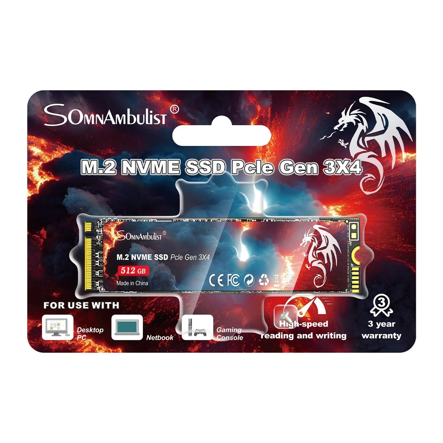 M.2 NVMe PCIe 3.0 Solid State Drive for desktop computers, 80mm x 22mm size.