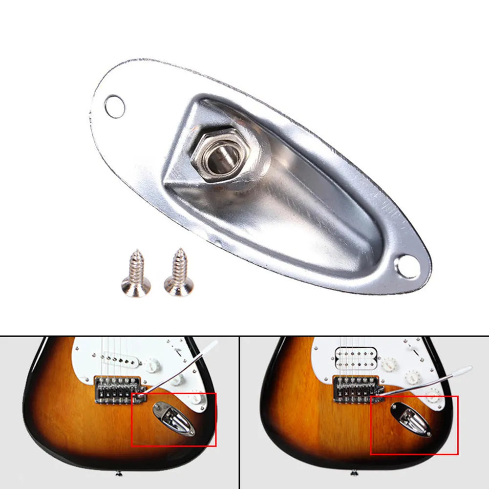 Electric guitar ST boat socket replacement part in black and silver alloy finishes