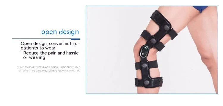 Black anterior ligament knee pad with iron stabilisers showing multi-layer construction