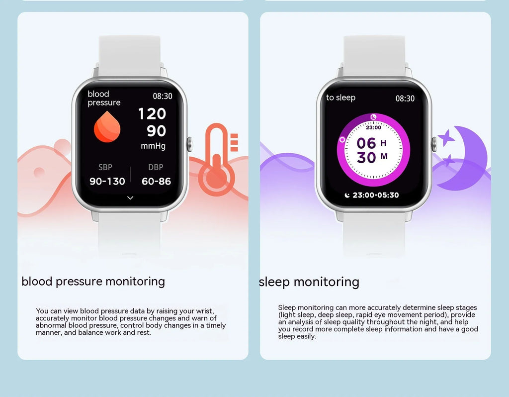 Bluetooth smart watch with heart rate monitoring and AI voice assistant in black, pink, or silver grey