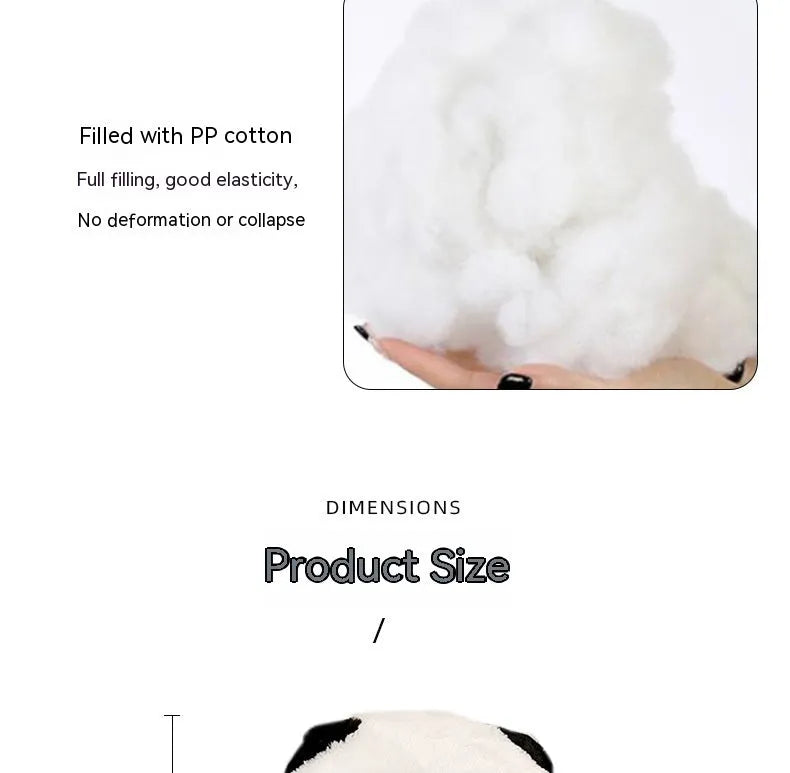 Soft plush automotive waist cushion with a cartoon panda pattern, filled with PP cotton for car lumbar support.