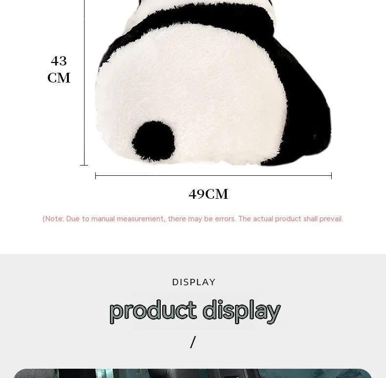 Soft plush automotive waist cushion with a cartoon panda pattern, filled with PP cotton for car lumbar support.