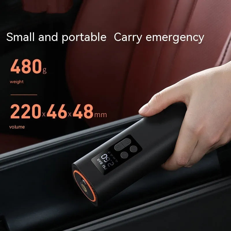Black digital display car tyre inflator with 12V power cord and 18cm hose