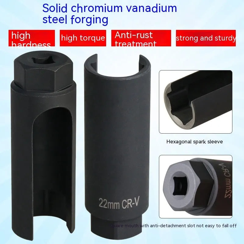 Black chromium vanadium steel 22mm oxygen sensor removal socket sleeve tool