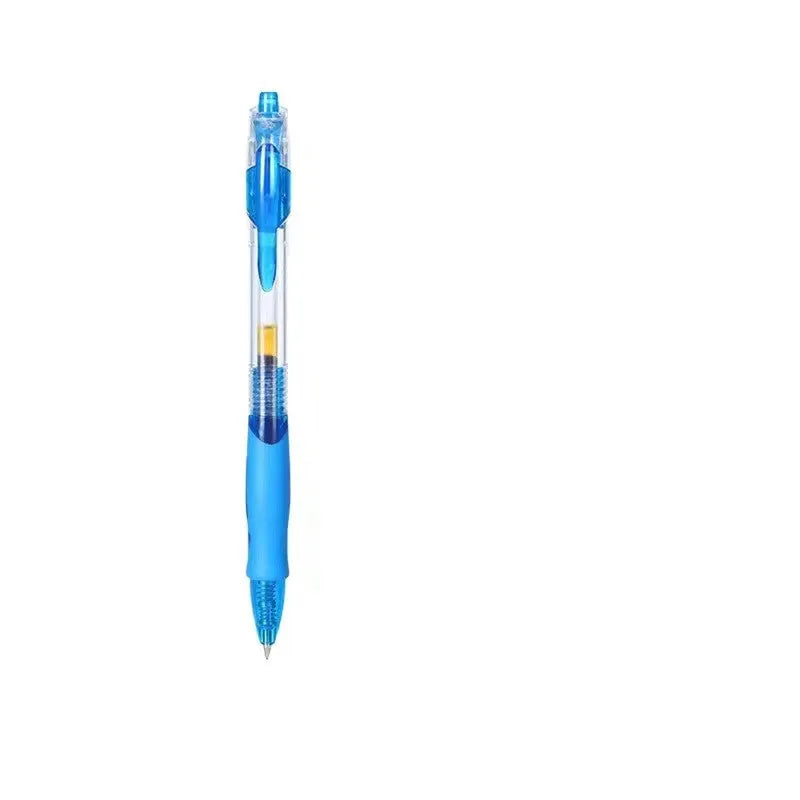 0.5mm gel pen with black, blue, and red refill options for writing tasks
