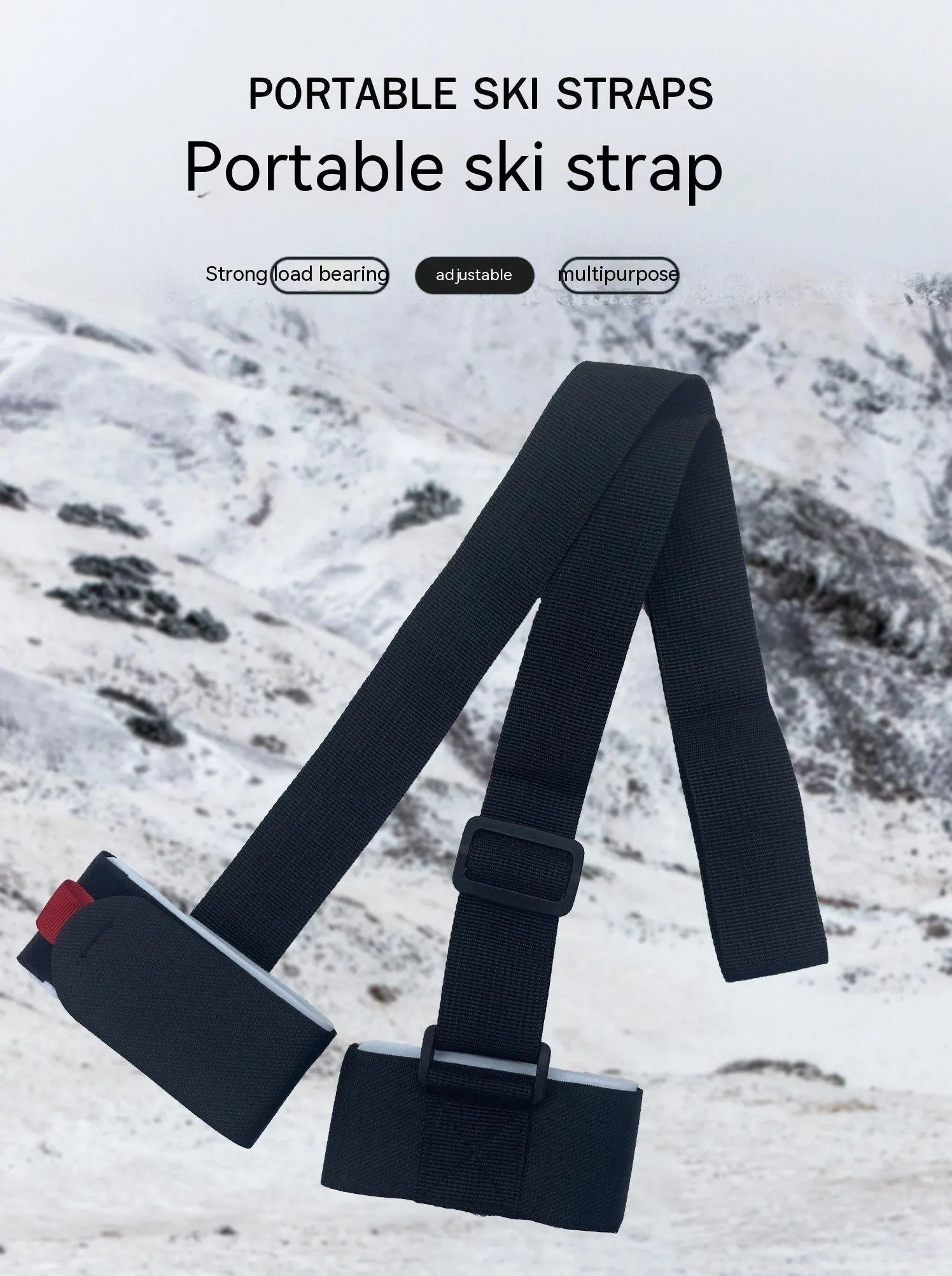 Skiing bandage shoulder strap with hook & loop fastening for double ski transport