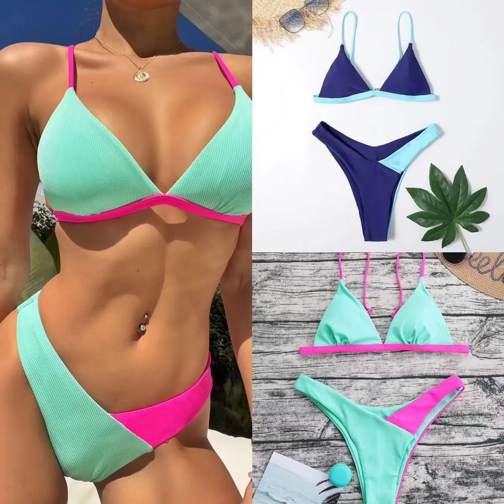 Women's European and American style nylon swimsuit briefs in two pattern colours.