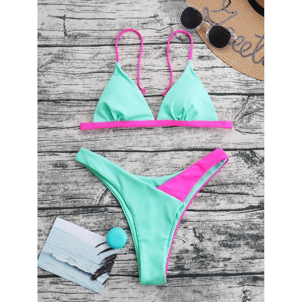 Women's European and American style nylon swimsuit briefs in two pattern colours.
