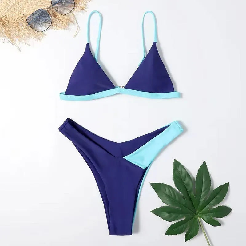 Women's European and American style nylon swimsuit briefs in two pattern colours.