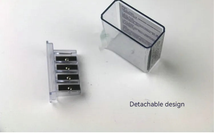 Geometric shaped four-hole plastic pencil sharpener for art sketching with built-in screwdriver tool.