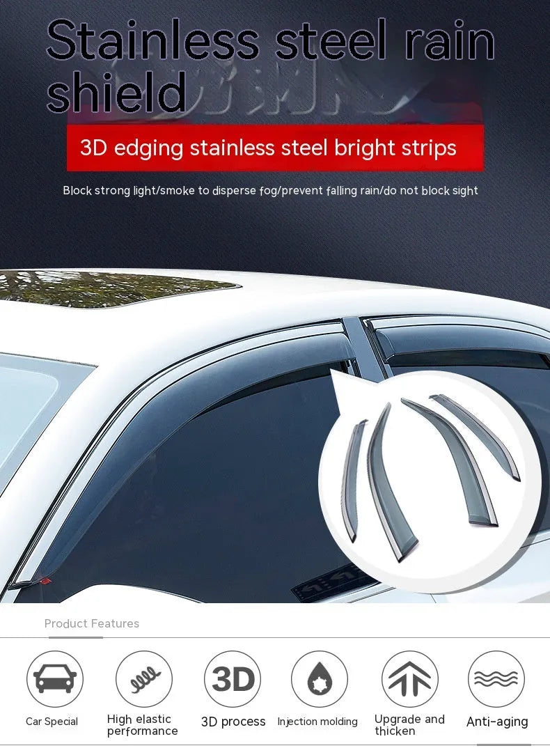 Jeep Wrangler car window rain visor kit showing four PVC pieces for 2007-2021 model installation