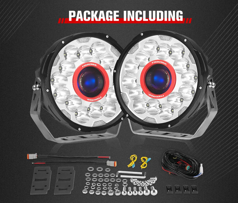 Red 7-inch LED waterproof off-road lights for vehicle auxiliary lighting