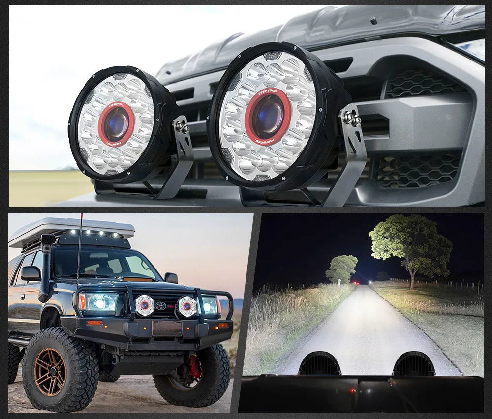 Red 7-inch LED waterproof off-road lights for vehicle auxiliary lighting