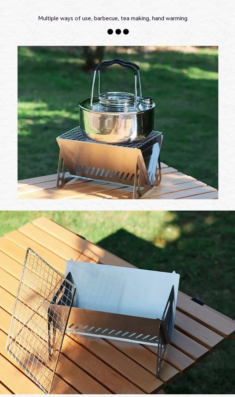 Folding stainless steel outdoor barbecue oven with large grill for 1-2 people