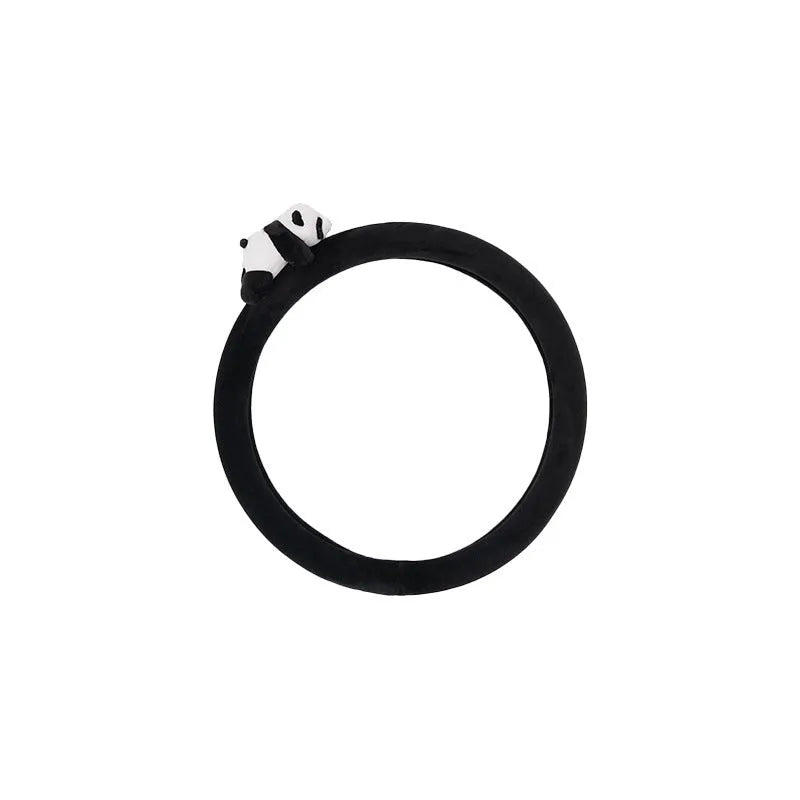 Black plush panda steering wheel cover and matching shoulder pad set for 38cm car wheels