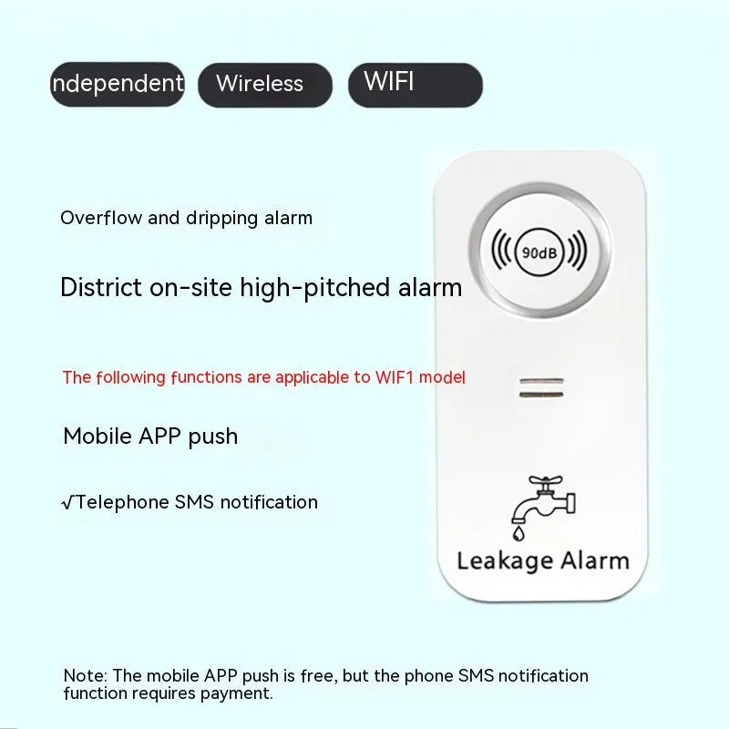 Independent wireless overflow sensor alarm for water leak detection in commercial and residential settings