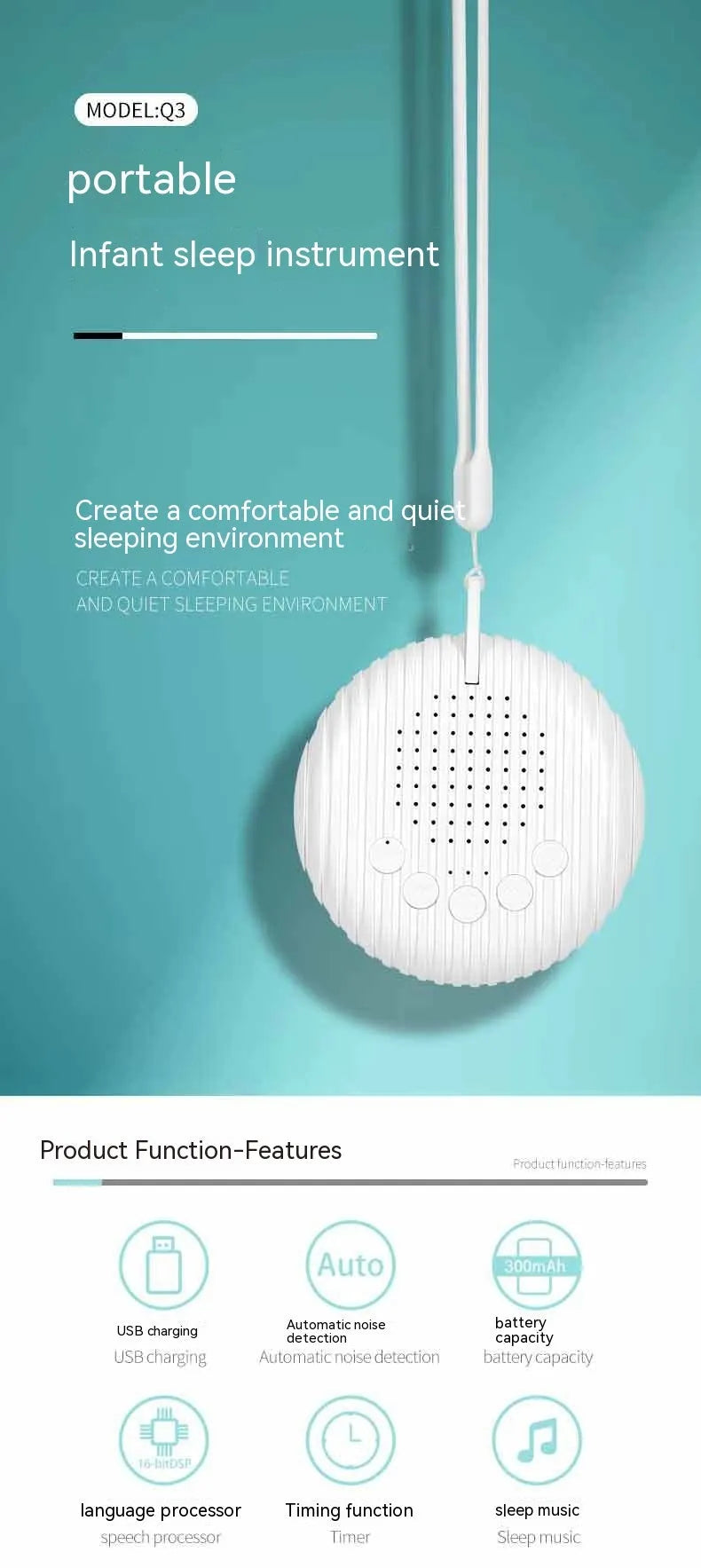 White Q3 electronic sleep treatment instrument with music and light for baby soothing
