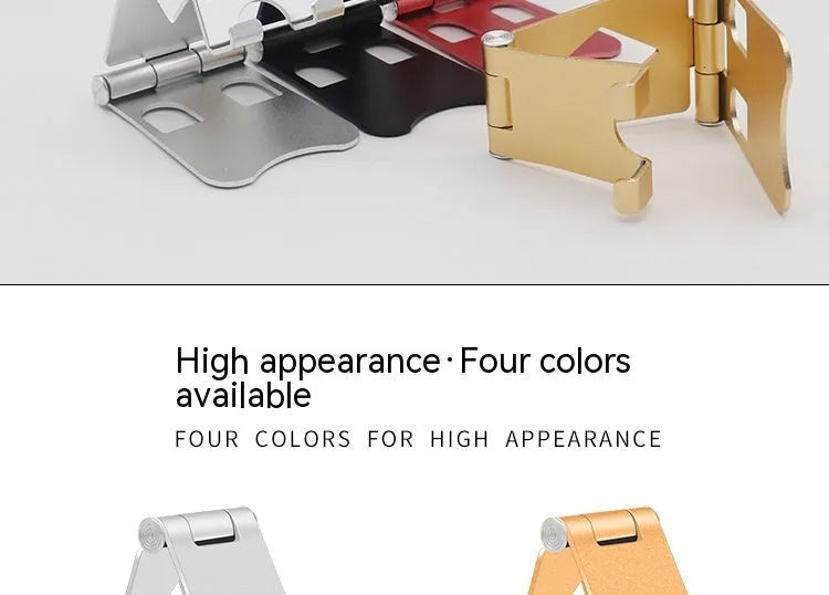 Aluminium alloy folding mobile phone desktop stand in black colour on a desk surface