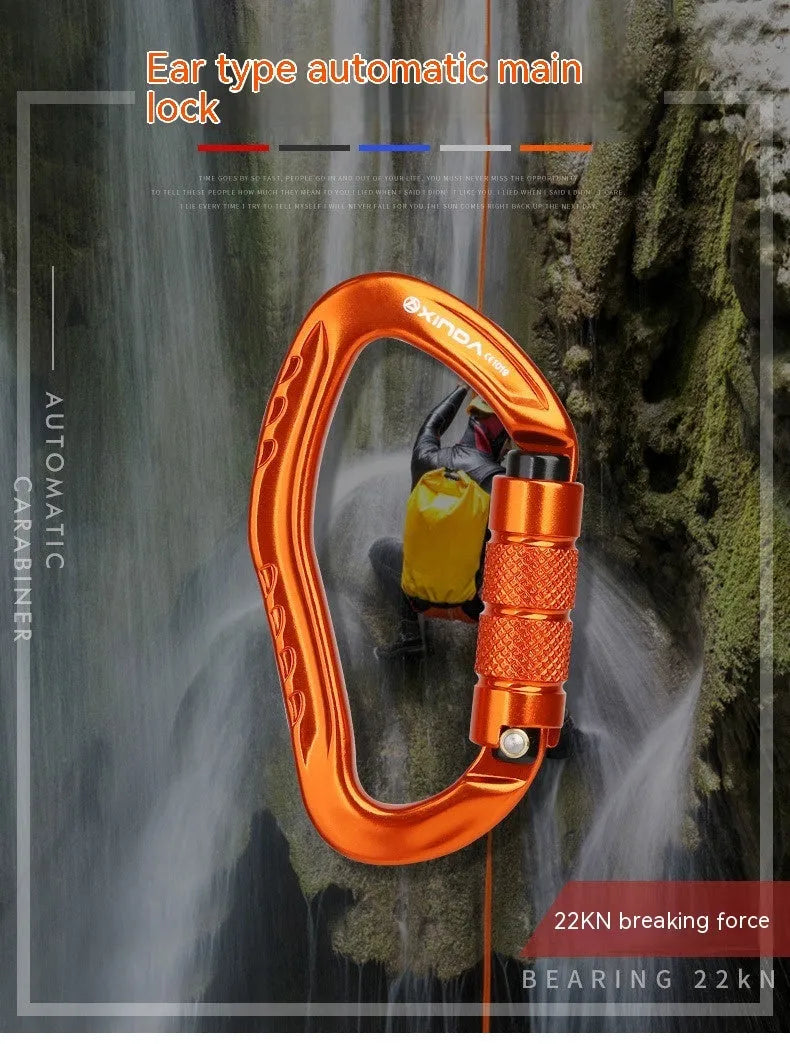Automatic lock climbing carabiner in five colour options for rock climbing equipment