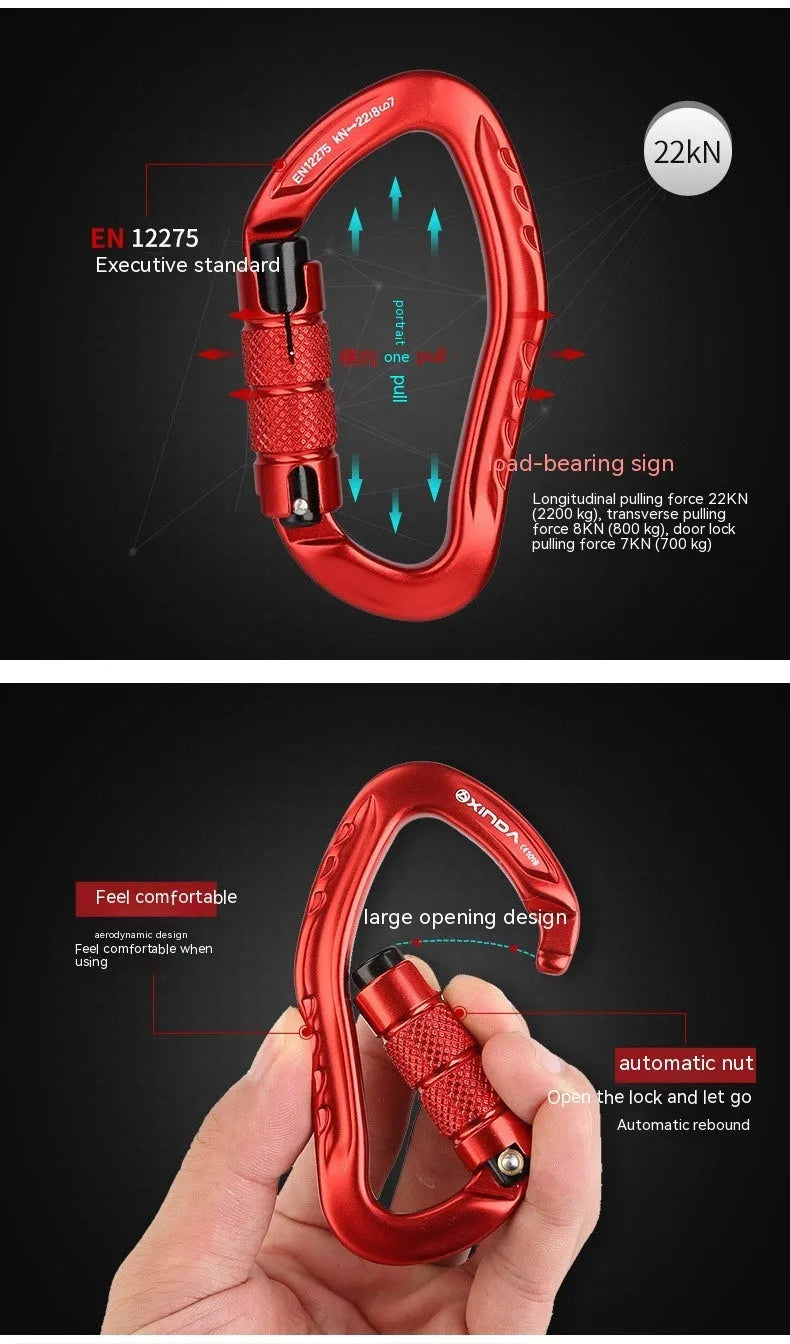 Automatic lock climbing carabiner in five colour options for rock climbing equipment