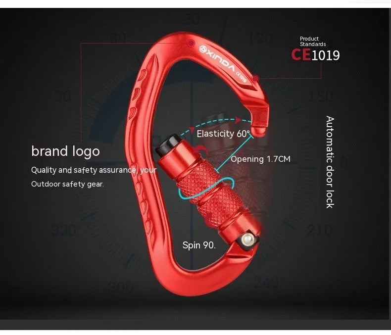 Automatic lock climbing carabiner in five colour options for rock climbing equipment