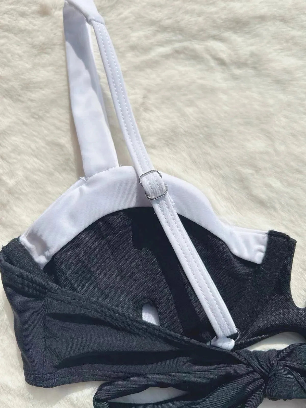 Black low waist women's bikini with stitching split design and brief style