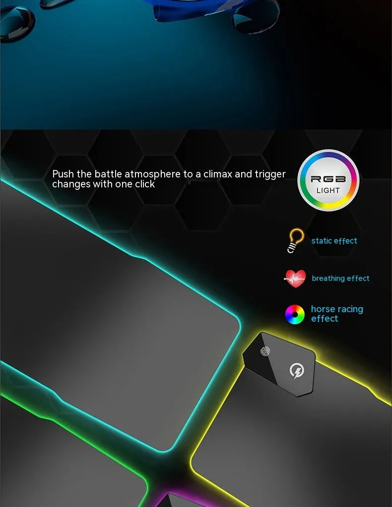 Black mech-style gaming mouse mat with water-repellent surface and TYPC interface connector