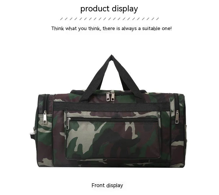 Camouflage waterproof luggage bag with striped polyester lining showing 20L capacity