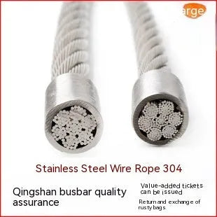 304 stainless steel coated security wire rope on a reel, showing its multi-strand construction and available thickness options.
