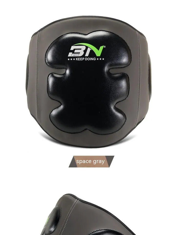 Sanda boxing breast protection target showing waist coverage in dark grey colour