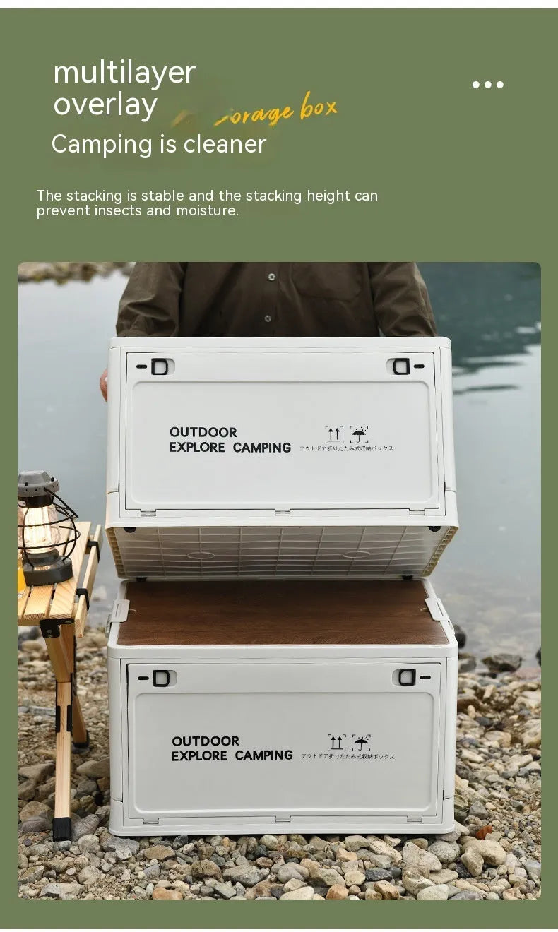 Foldable plastic storage box 45L dustproof moisture-proof solid colour household organising