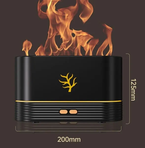 White square flame humidifier with LED fire simulation and USB power cable