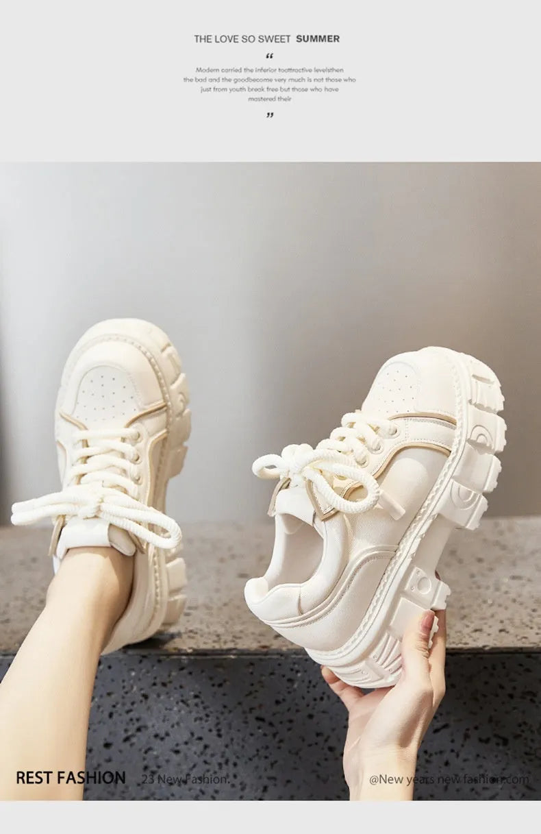Women's beige leather casual shoes with muffin bottom sole design and rubber foam soles