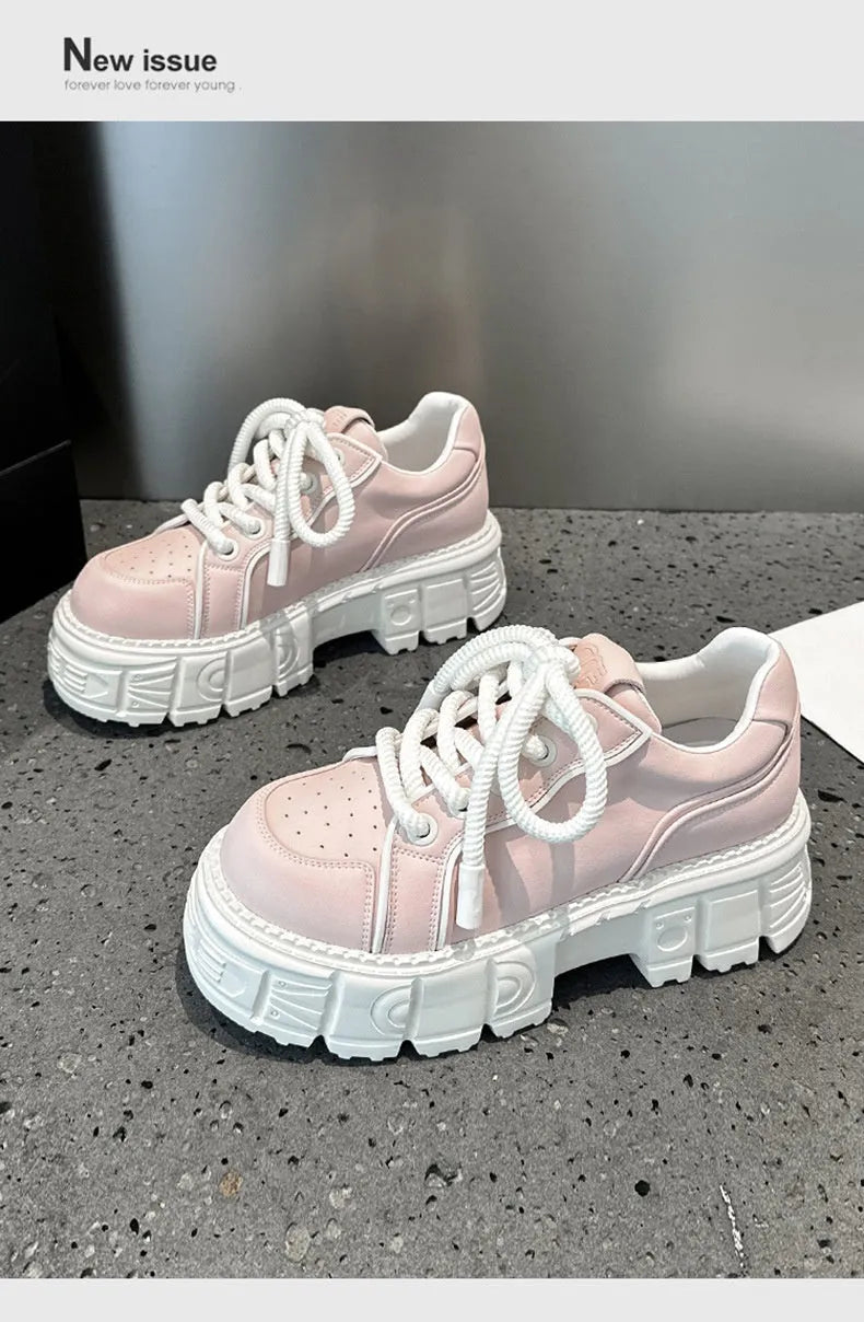 Women's beige leather casual shoes with muffin bottom sole design and rubber foam soles